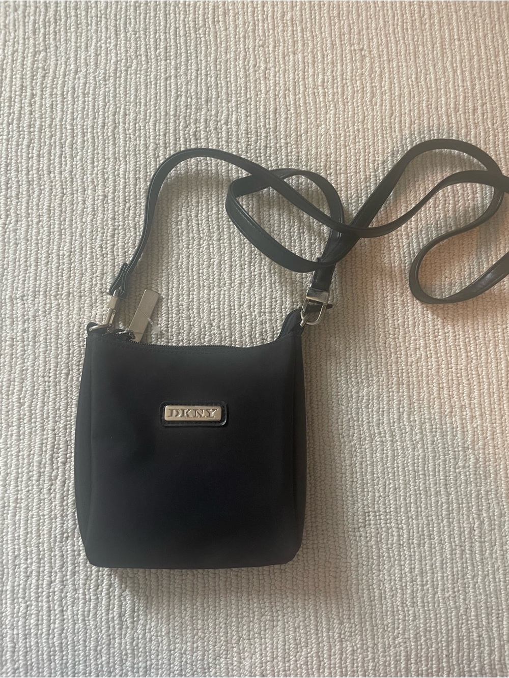 DKNY Black Nylon Crossbody with Silver Logo Plate